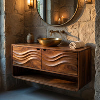 Solid Wood Bathroom Vanity Scandinavian Floating With Cabinet Apartment, view 6