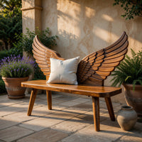Solid Wood Outdoor Garden Bench With Wing Backrest Exterior Seating, view 6