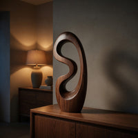 Solid Wood Sculpture Wall Art Rustic Solid Abstract Statue, view 6