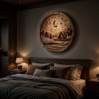 Moonlit Campsite Held in a Round Wood Wall Relief, view 6 — view 6