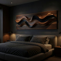Hand-Carved Wave Relief in Walnut and Blackened Wood, view 6 — view 6