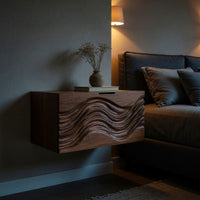 Solid Wood Nightstand Floating With Wave Carved Front Bedroom, view 6