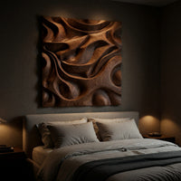 Sculpted Dune Curves, Square Walnut Wall Relief, view 6 — view 6
