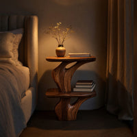Solid Wood Nightstand Handcrafted Unique Two Tier Design Bedroom, view 6