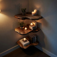 Solid Wood Natural Wood Floating Shelves Solid Corner Shelf Entryway Design, view 6
