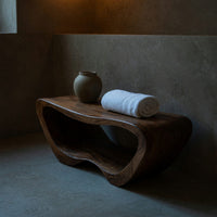 Solid Wood Teak Shower Bench Minimalist Organic Bathroom Spa, view 6