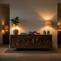 Ridgeline Walnut Media Console with Carved Peaks, view 6