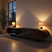 Chisel Carved Ripple Door on a Long Capsule TV Console, view 6