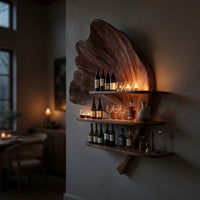 Solid Wood Wine Rack Boho Wall Stand Apartment Accent Feature, view 6