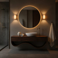 Solid Wood Bathroom Vanity Luxury Cabinet With Undulating Open Shelf Bath, view 6