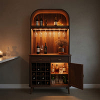 Solid Wood Bar Cabinet Mid Century Arched Wine Kitchen, view 6