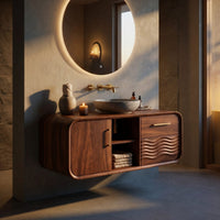 Solid Wood Bathroom Vanity Mid Century Floating With Storage, view 6