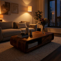Softened Rectangle Coffee Table with Drawer and Open Bay, view 6