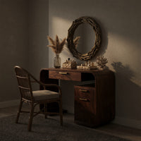 Solid Wood Dressing Table Sculptural Vanity Bedroom Area Makeup Space, view 6