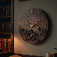 Solid Wood Clock Wall Mountain Landscape Living Room, view 6