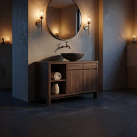 Solid Wood Bathroom Vanity Handcrafted Black With Open Shelves, view 6