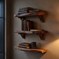 Solid Wood Natural Wood Floating Shelves Mid Century Solid Shelf Bedroom, view 6