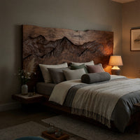 Solid Wood Headboard Rustic Mountain Relief Luxury Bedroom, view 6