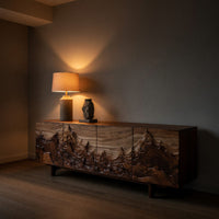 Solid Wood Sideboard Artistic With Carved Mountain Doors Living Room, view 6