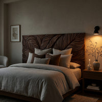Solid Wood Headboard Leaf Relief Minimal Bedroom, view 6