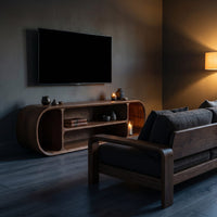 Minimalist Curved Tv Console For Studio Apartment Interior, view 6