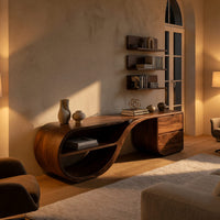 Hand-Sculpted Loop Base TV Console with Drawer Bank, view 6