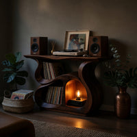 Solid Wood Record Player Stand Storage Cabinet Music Lounge Space, view 6