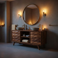 Solid Wood Bathroom Vanity Handcrafted Wave Doors Design, view 6