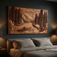 Deep-Relief Carving of a Lake Canoe, Solid Wood Wall Art, view 6 — view 6