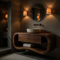Solid Wood Bathroom Vanity Floating With Open Towel Shelf Modern Bath, view 6