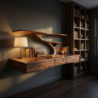 Wall Mounted Wood Desk With Upper Shelves For Home Office, view 6
