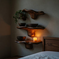 Solid Wood Mushroom Shelf Farmhouse Live Edge Rustic Home, view 6