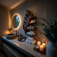 Solid Wood Corner Wall Bathroom Shelf Leaf Mounted Spa, view 6
