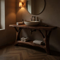 Solid Wood Live Edge Vanity Mid Century Double Sink Bathroom, view 6