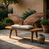 Solid Wood Outdoor Garden Bench With Butterfly Wing Backrest, view 6