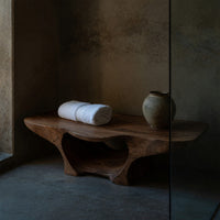 Solid Wood Teak Shower Bench With Curves Storage Space Bathroom, view 6