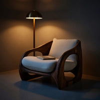 Solid Wood Chair Scandinavian Accent With Curved Form Living Room, view 6