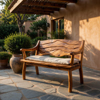 Solid Wood Outdoor Garden Bench With Wave Carved Backrest Exterior, view 6