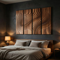 Chisel-Cut Ripples Across Four Wood Wall Panels, view 6 — view 6