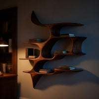 Solid Wood Wall Mounted Shelf Artistic Living Room, view 6