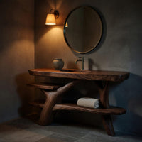 Solid Wood Live Edge Vanity Handcrafted Bathroom Solid With Shelf Modern, view 6