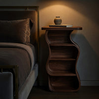 Solid Wood Nightstand Sculptural With Open Shelf Bedroom, view 6