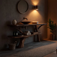 Solid Wood Live Edge Vanity Bathroom Solid With Open Shelf Minimal, view 6