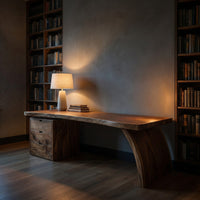 Organic Wood Desk With 3 Tier Integrated Bookshelf For Study Room, view 6