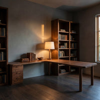Modern L Shaped Desk With Open Bookshelves For Home Study, view 6