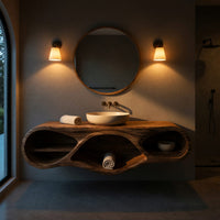 Solid Wood Bathroom Vanity With Oval Open Shelves Spa, view 6