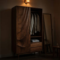Solid Wood Wardrobe Sculptural With Wave Doors Bedroom, view 6
