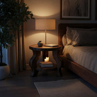 Solid Wood Nightstand Round With Curved Legs Bedroom, view 6