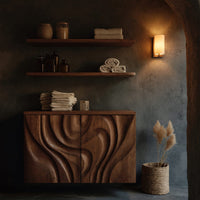 Solid Wood Corner Wall Bathroom Shelf Hand Carved Cabinet, view 6