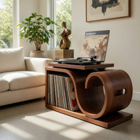 Solid Wood Record Player Stand Japandi Wave Cabinet Wellness Room, view 7